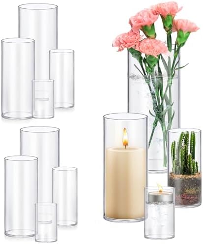 8 Pack Glass Cylinder Vases 4,6,8,10 Inch Tall Clear Flower Vase Hurricane Floating Candle Holder for Table Centerpiece Wedding Home Decor by Homjoy