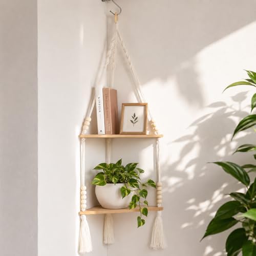 Artilady Macrame Wall Hanging Corner Shelf, Adjust Boho Storage Wall Decor by Artilady