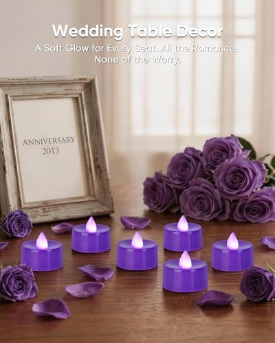 Homemory 50-Pack Purple Flameless Battery Tealight Candles, 200+ Hours - Image 4