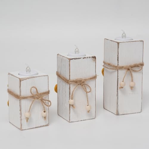 3 Pack Rustic Flameless LED Candles Battery Operated Wooden Candle Holders White Farmhouse Decor for Mothers Day Holiday Party Summer Thanksgiving Christmas Home Decor - Image 4