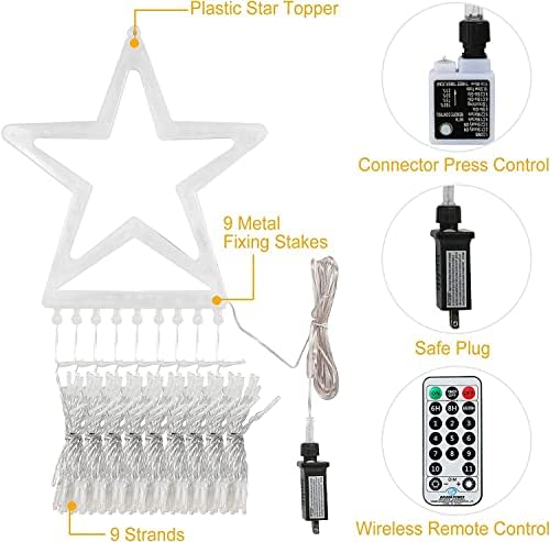 Outdoor Christmas Decorations Star String Lights, 320 LED 11.5 ft Waterfall Tree Lights with 8 Lighting Modes Christmas Star Lights for Indoor Outdoor Yard Home Festival Party Xmas New Year Decor - Image 4