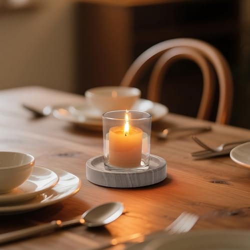 Candle Holders Italy Premium Natural Marble Candlestick Holder for Jar Pillar Candles Large Round Coaster Plate Jewelry Tray Centerpiece for Wedding Dining Table Home Decor Light Grey (WH074) - Image 5