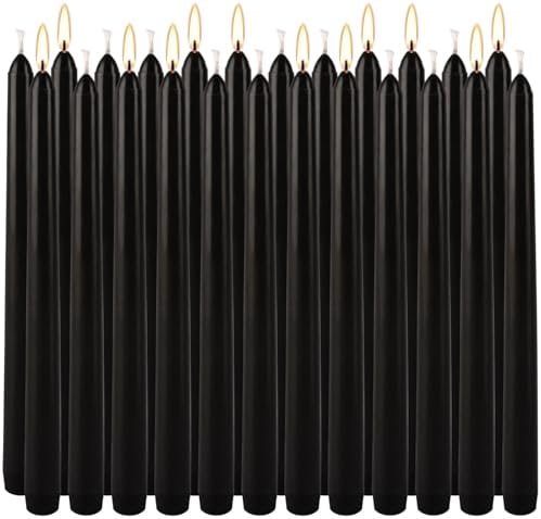 24-Pack Black Dripless Taper Candles -10 inch Tall- Cotton Wick, 7.5 Hour Clean Burning,Smokeless,Suitable for Home Decoration, Weddings, Religious Ceremonies, Holidays, Parties and Halloween. by fclayvts