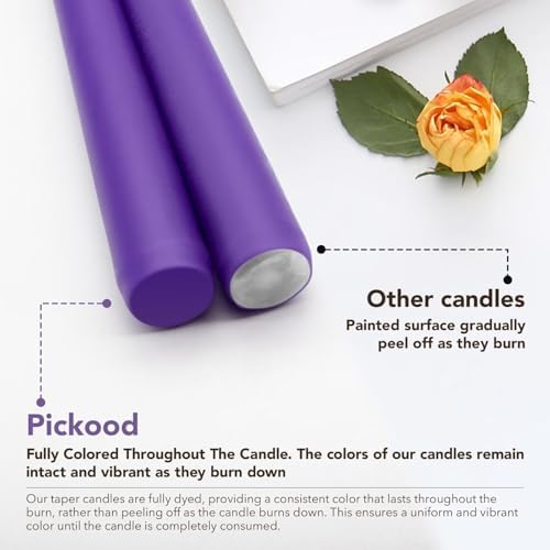 New Burning Formula Unscented Dripless 12-Inch Taper Candles Set of 12 - Purple, for Wedding, Dinner - Smokeless, Long Burning - Hand Poured, Colored Tall Candlesticks - Púrpura - Image 3