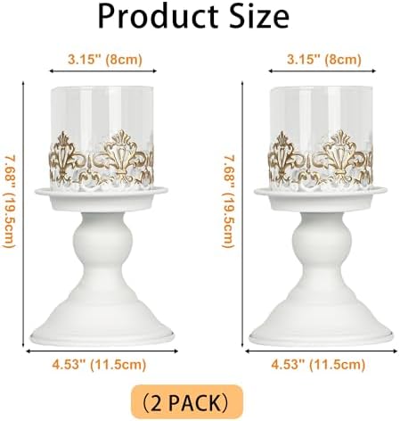 2 PCS Hurricane Candle Holder with Glass Sleeve, Gothic Metal Vintage Candle Holders, Large Table Centerpieces Candle Stand for Weddings and Events, White, L+L - Image 2