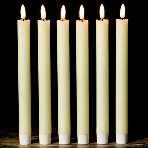 Ivory Flameless LED Taper Candles Battery Operated with 6H Timer by DRomance