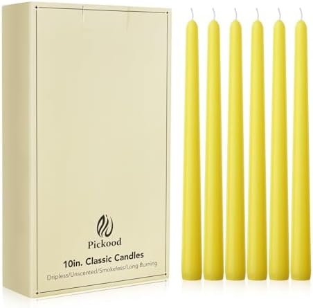 New Burning Formula Unscented Dripless 10-Inch Taper Candles Set of 12 - Yellow, for Wedding, Dinner - Smokeless, Long Burning - Hand Poured, Colored Tall Candlesticks - Amarillo by Unknown