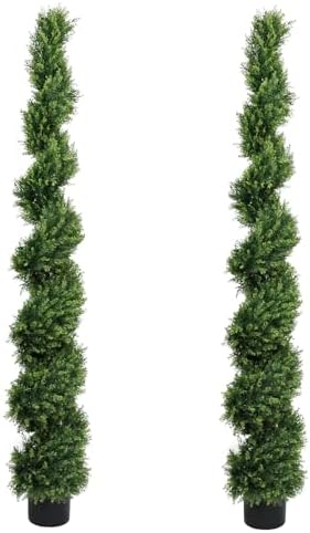 6ft Large Spiral Topiary Trees Artificial Outdoor Set of 2 by THEBLOOMTIMES