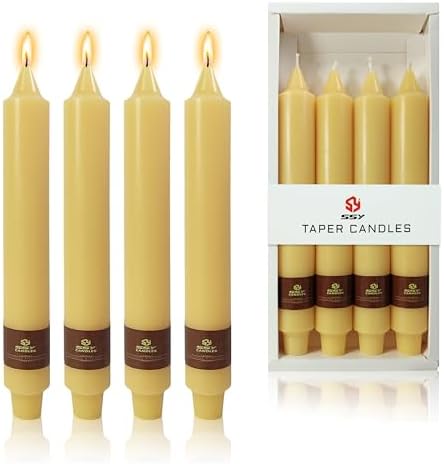 Beeswax Taper Candles 9 inch - 4 Pack Fat Candle Taper Candles Dripless, Smokeless, Unscented Tall Candlesticks - Perfect for Home Decor, Weddings, and Special Occasions by XINAOBAOLUO