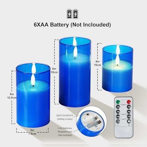 Amagic Blue Glass Flameless LED Candles Battery Operated with Remote Timer - Image 6