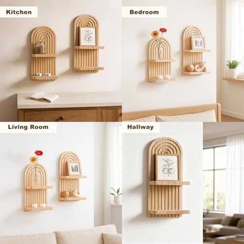 Artilady Boho Shelf Wall Decor, Wood Hanging Shelves for Storage Display - Image 5