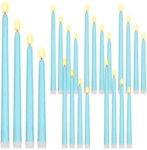 Rossesay 24 Pcs Flameless LED Taper Candles Battery Operated Candle 8.5", 9.65", 10.8", 12.8" Flameless Candlesticks Flickering for Christmas Church Wedding Indoor Decoration(Classic, Turquoise) by Rossesay