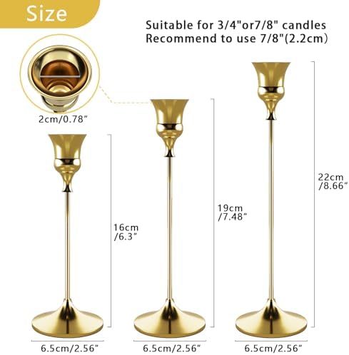 Showin Candlestick Holders Gold, 3 Packs Taper Candle Holder for Candlesticks, Candle Sticks Holder Decor for Home Decor - Image 3