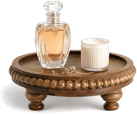 EOSAHR Acacia Wood Beaded Wood Riser, Pedestal Stand for Room Decor, Brown by EOSAHR