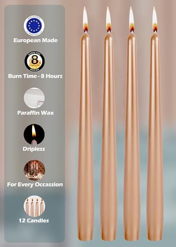 Hyoola 12 Pack Tall Metallic Taper Candles - 10 Inch Copper Metallic, Dripless, Unscented Dinner Candle - Paraffin Wax with Cotton Wicks - Image 3