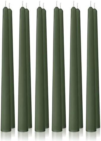 12pk 10" Classic Taper Candles, Dark Moss Green, 7-8 Hours Long Burning, Unscented Tall Candlesticks by Unknown