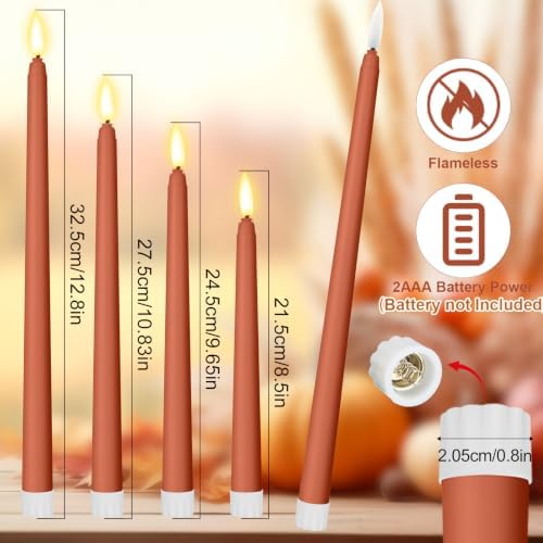 Rossesay 24 Pcs Flameless LED Taper Candles Battery Operated Candle Flameless Candlesticks Flickering for Christmas Church Wedding Indoor Decoration (Classic,8.5",9.65",10.8",12.8",Brown) - Image 2
