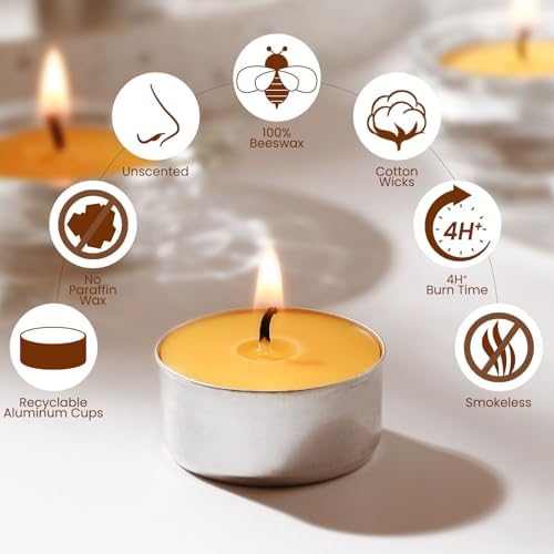 36PCS Beeswax Tealight Candles, Aluminum Cups, 4H Burn, Unscented - Image 2