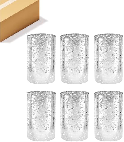 WGVI Hurricane Candle Holder Sleeve, W: 5", Ht: 8", Silver Speckled Glass Cylinder Open Both Ends, Chimney Tube Shade, 6 Pieces by WGVInternational-OpusGlassware
