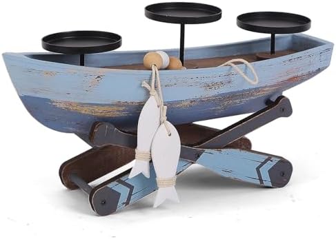Nautical Candle Holder for Beach House Table & Lake House - Ocean Themed Farmhouse Boat Candlestick Holders, Marine Beach Style Handmade Coastal Accent, Housewarming Gifts by beachdecorationsforhomecoastal