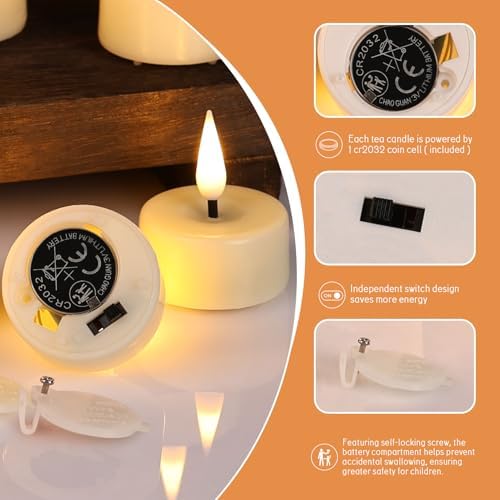 Eywamage Ivory Flameless Wax Tealights with Remote Batteries, Flickering Realistic LED Tea Votive Candles Set of 10 - Image 4