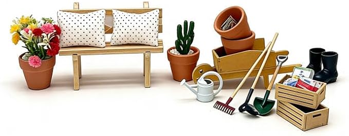 20 Pcs 1:12 Scale Miniature Planting Set with Mini House Building Accessories, Miniature Plants for Craft,Miniature Decor Gifts for Adult Hobby Lovers