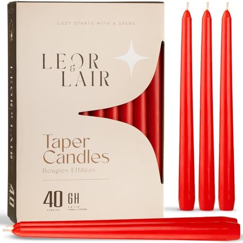 Leor & Lair Red Taper Candles, 40 Pack, 10" Bulk Taper Candles, Unscented by LeorLair