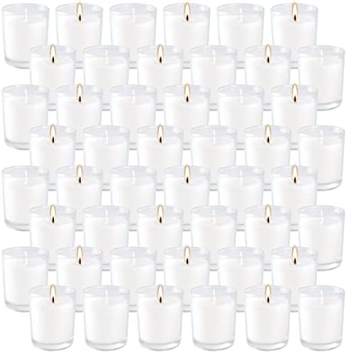 Set of 48 White Votive Candles,Unscented Candles Filled in Clear Glass,Ideal Gift for Weddings,Emergency Lighting,Aromatherapy,Holidays,Meditation,Parties by YIH