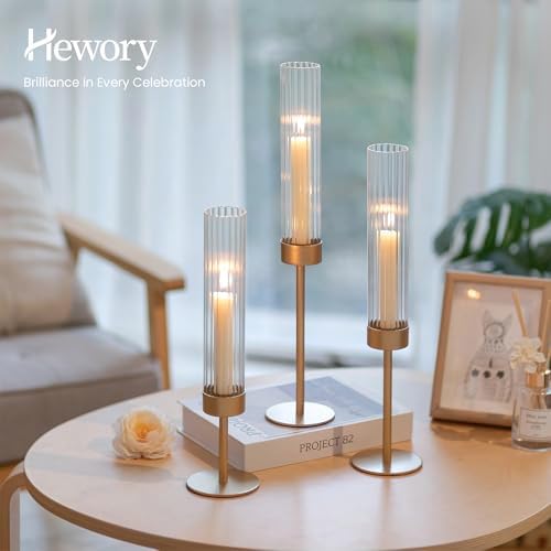 Hewory Gold Hurricane Candle Holder: 3PCS Candlestick Holders for Decor - Image 4