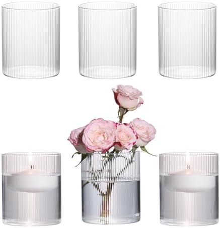 Glass Cylinder Vases for Centerpieces - 4 Inch Small Flower Vase for Wedding Decorations, Clear Glass Flower Vases Floating Candle Holder for Table Centerpiece Wedding Home Decor (6 Pack) by TripodBird