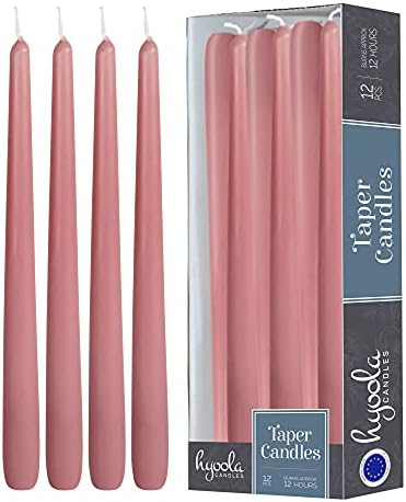 Hyoola 12 Pack Tall Taper Candles - 14 Inch Rose Pink Dripless, Unscented Dinner Candle - Paraffin Wax with Cotton Wicks - 12 Hour Burn Time by Hyoola