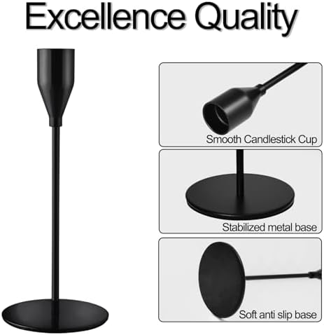 Black Candlestick Holders, Metal Taper Candle Holders, Set of 6 - Image 3