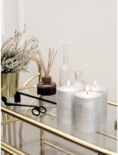 CANDWAX 3x4 inch Pillar Candles Set of 3 – Unscented Dripless Silver Candles for Event Decor, Weddings, Home Use - Image 6