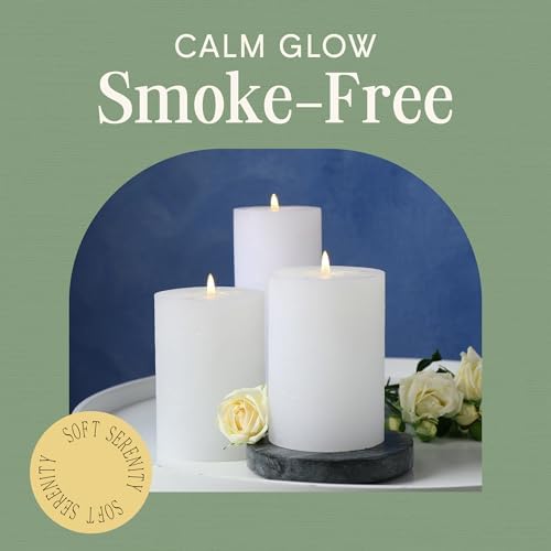 Mister Candle Dripless Unscented Pillar Candles, Set of 3 Hand Poured White Pillar Candles, Solid Color Non-Scented Candles for Home Decor, Premium Wax, 80 Hr Burn Time, 3x6 Inch - Image 4