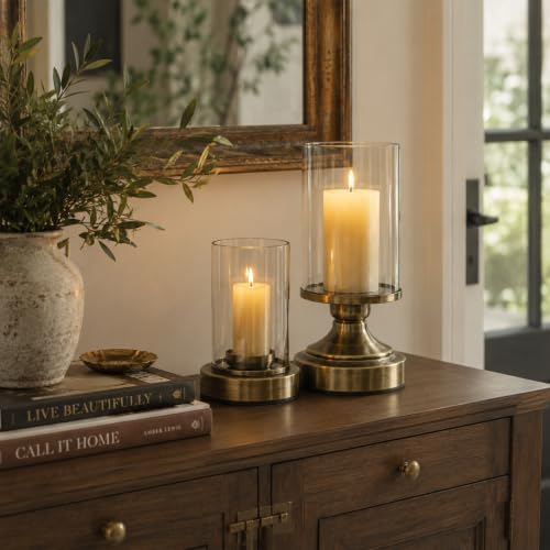 Glass Hurricane Candle Holders Set of 2 for Taper and Pillar Candles - Image 5