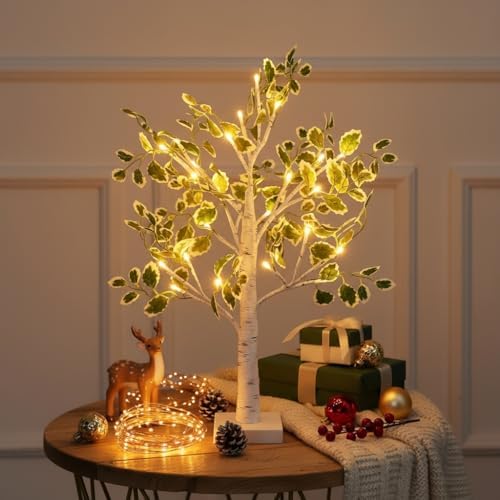 Lighted Birch Trees with Green Leaves for Indoor Decor, 2ft Light Up Tree Lamp with Timer, Fairy Light Spirit Tree for Christmas, Office, Wedding, Home Decorations, USB/Battery Powered - Image 4