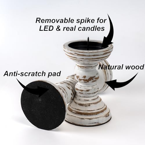 Homemory 3 Pack Wood Candle Holders, Farmhouse Rustic Pillar Candle Decor - Image 4