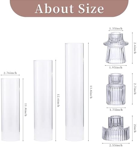 NITIME 9 Set Hurricane Glass Candle Holders for Taper Candles, Candlestick Holders with Windproof Glass Tubes(11.8"/12.6"/13.8" H), Taper Candle Holders for Table Centerpieces, Wedding, Party Decor - Image 2
