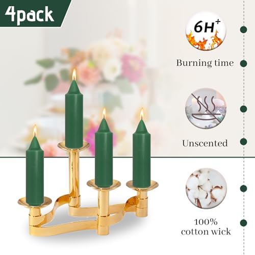 Handmade Unscented Taper Candles Slow Burn Dark Green Candles 5 Inch Short Dinner Candle Sticks Smokeless for Weddings Holiday Gifts Home Decoration 4 Pcs - Image 4