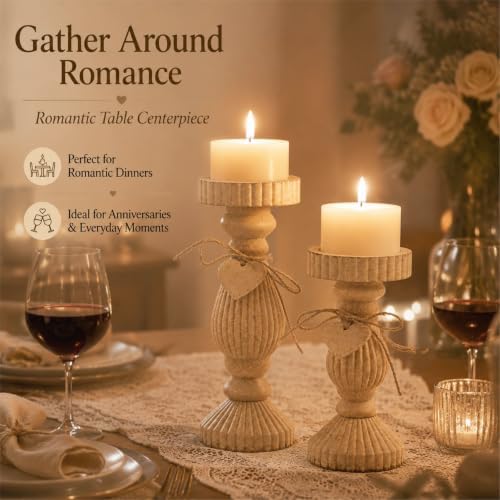 Shabby Chic & Vintage Farmhouse Wood Candle Holders - 2Pcs - Image 5