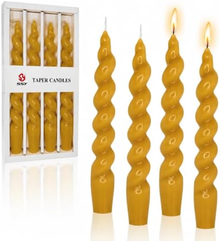 7.5 Inches Spiral Taper Candles Colorful Twisted Candle Dripless Long Candles, Handmade Candlesticks for Wedding Dinner Decor, Set of 4(Mustard Yellow) by FCMSHAMD
