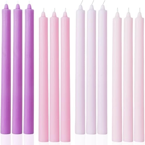Purple Taper Candles 10.5 inch Driples Pink Tapered Candles Ideal as Dinner Candle Smokeless and Unscented Candlesticks Long Burning,Set of 12 by LPUSA