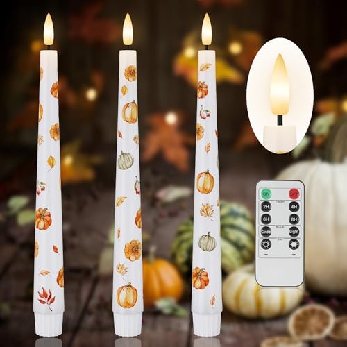 Fall Flameless Taper Candles, Pumpkin & Maple Leaf Battery Operated Candles by AFINETH