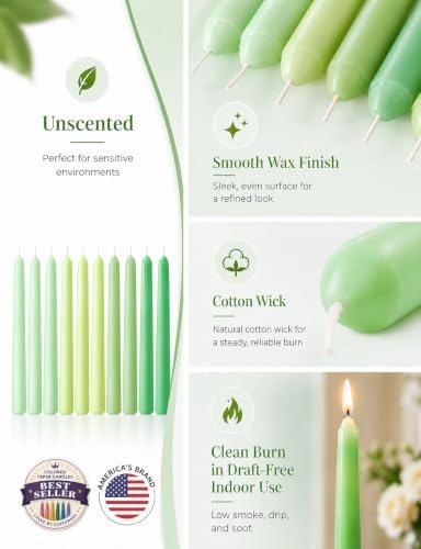 4 Shade of Gradient Green Taper Candles for Home Décor Spring - Image 2