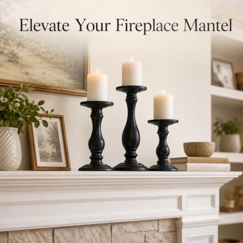 Matte Black Pillar Candle Holders Set of 3, 6/8/10 Inch Metal Stands for 3 or 4 Inch Pillars, Fireplace Mantel Table Centerpiece, Rustic Farmhouse Wedding Decor - Image 4