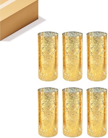 WGVI Hurricane Candle Holder Sleeve, W: 4", Ht: 10", Gold Speckled Glass Cylinder Open Both Ends, Chimney Tube Shade, 6 Pieces by WGVInternational-OpusGlassware