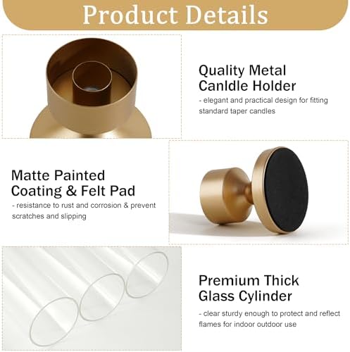 Hurricane Glass Candle Holders, Set of 10 Metal Taper Candlesrick Holders for Centerpieces Tall Gold Candle Stands Bulk with Glass Cylinder for Wedding Birthday Party Table Decor - Image 5