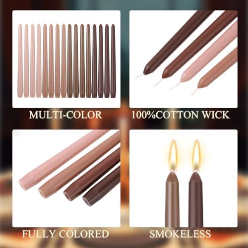 MTLEE 32 Pcs 10 Inch Long Taper Candle Stick Smokeless, Gradient Brown - Image 3