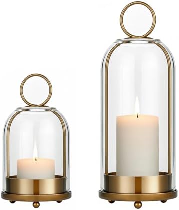 5"&4" Hurricane Glass Candle Holders, Hanging Brass Metal Candle Holder by GlowThatTurnsHousesIntoHomes