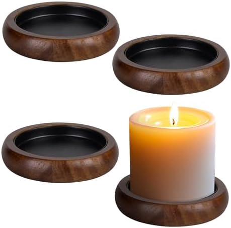 Candle Holder for Pillar Candle Set of 4, Farmhouse Wood Candle Holder, Rustic Wooden Candle Stand, Candles Tray Decorative for Living Room, Table Centerpiece, Brown by CEDARLUX